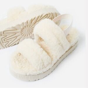 Cream Fuzzy Platform Sandals